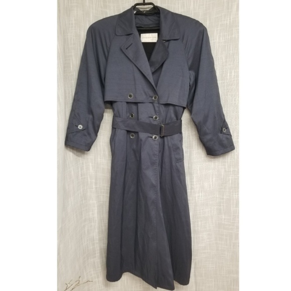 240 Jones New York Double Ted Faux Leather Trim Trench Coat